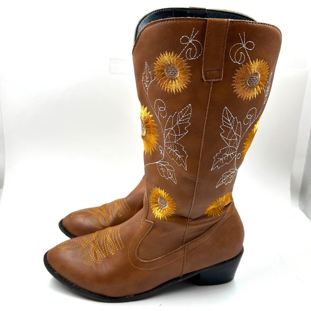 Sunflower Cowboy Western Boots Calf Cowgirl Size 9.5 Women Embroidered Summer